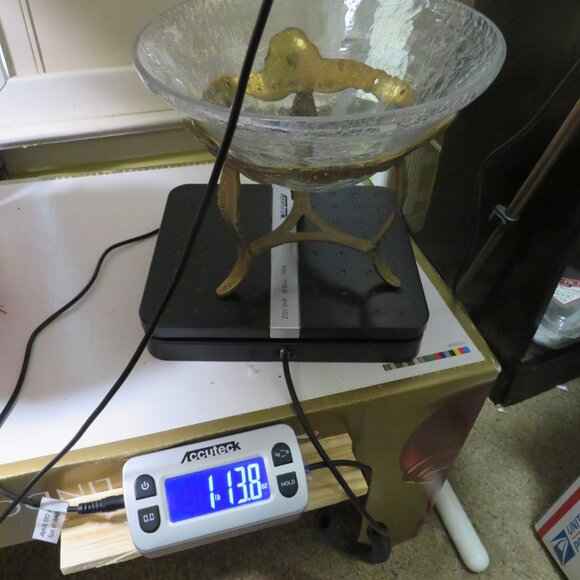 Crackle Glass & Brass Stand w Roses & Leaves Embossed Triangle Centerpiece - Picture 13 of 17